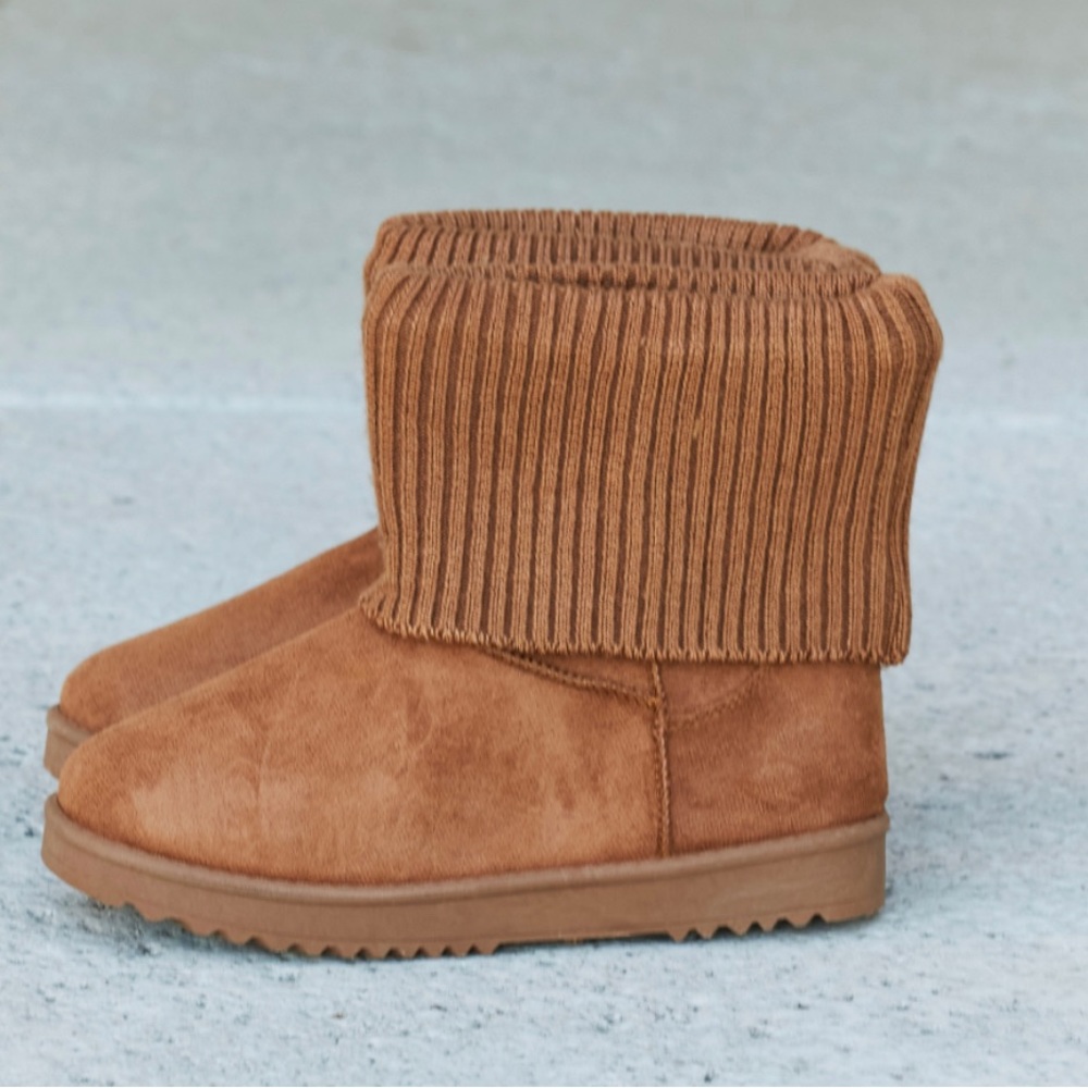 Forever Link Faux Suede Leather Rib-Knit Cuff Boots